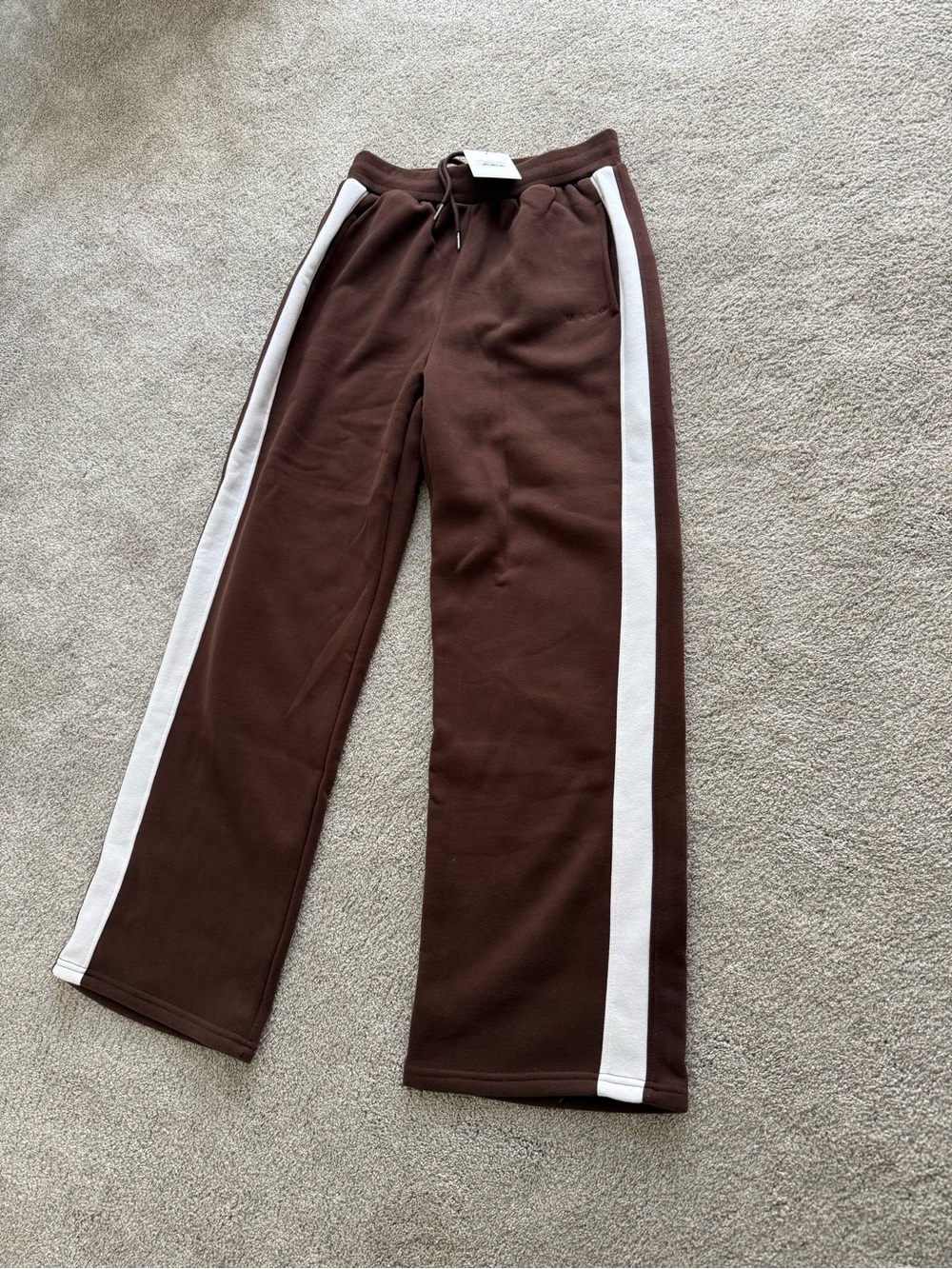 WILO The Label Women's Brown Brushed Contrast Wide Leg Fleece Jogger Pants Med
